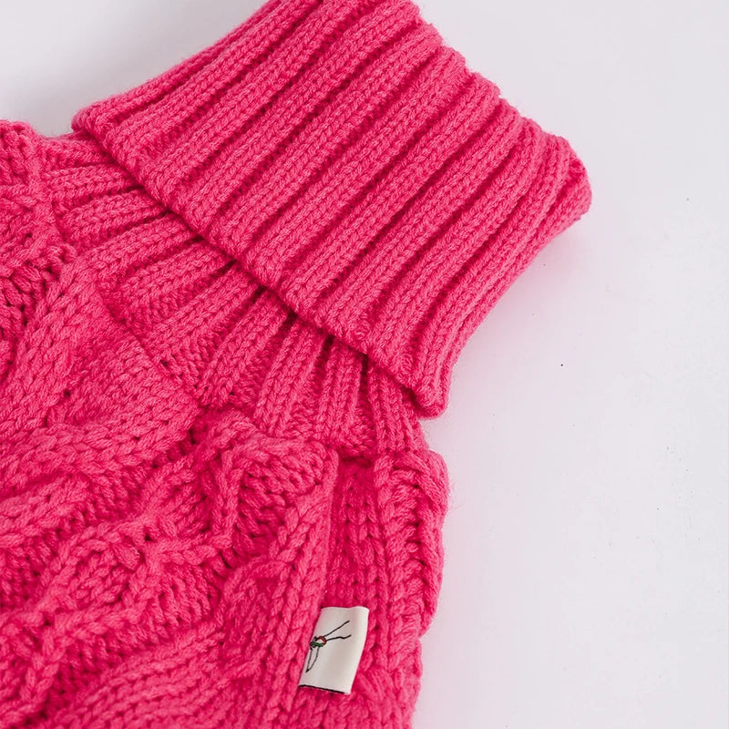 Pink Fashionable Turtleneck Winter Dog Sweater Thick Warm Pet Sweater Handmade Wool Knitted Italian Greyhound Whippet Beagle