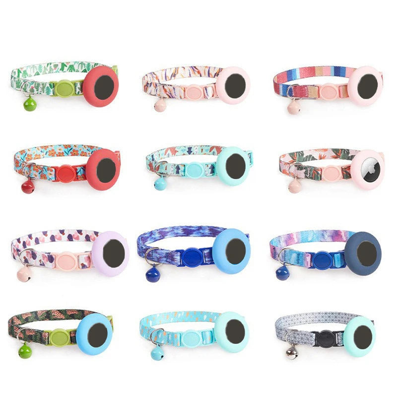 Dog Cat Bell Collar Pet Collar Silicone Airtag Case Pet Collar Protective Sleeve with Bell Convenient Colorful Pet Collar