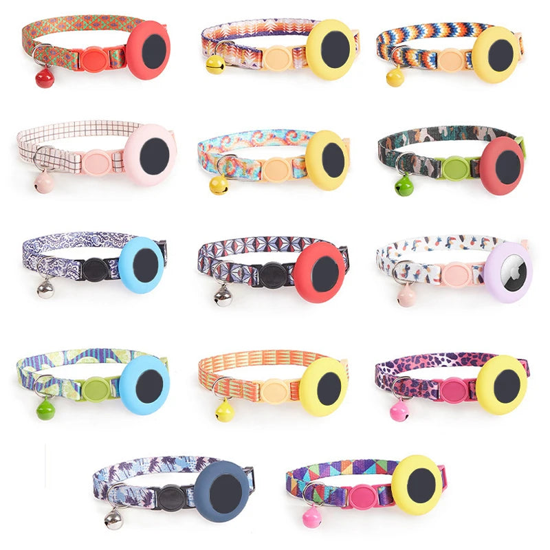 Dog Cat Bell Collar Pet Collar Silicone Airtag Case Pet Collar Protective Sleeve with Bell Convenient Colorful Pet Collar