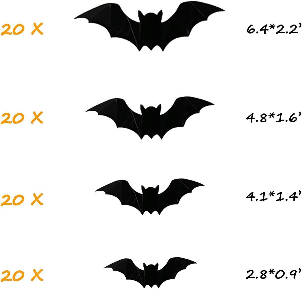 80Pcs 3D Bats Stickers, Halloween Party Supplies Waterproof Scary Bats Wall Decals DIY Home Window Decor, Removable Bats Stickers for Indoor Outdoor Halloween Wall Decorations
