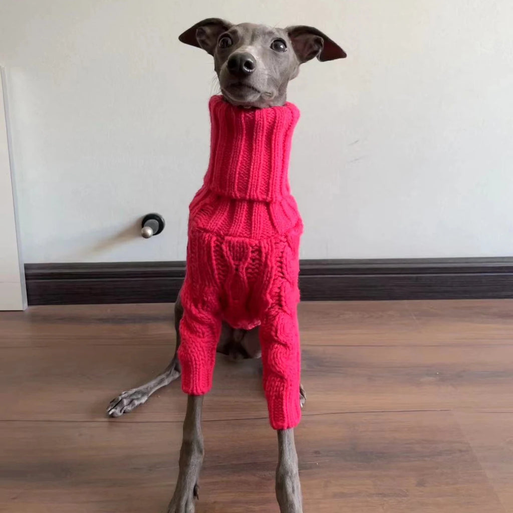 Pink Fashionable Turtleneck Winter Dog Sweater Thick Warm Pet Sweater Handmade Wool Knitted Italian Greyhound Whippet Beagle