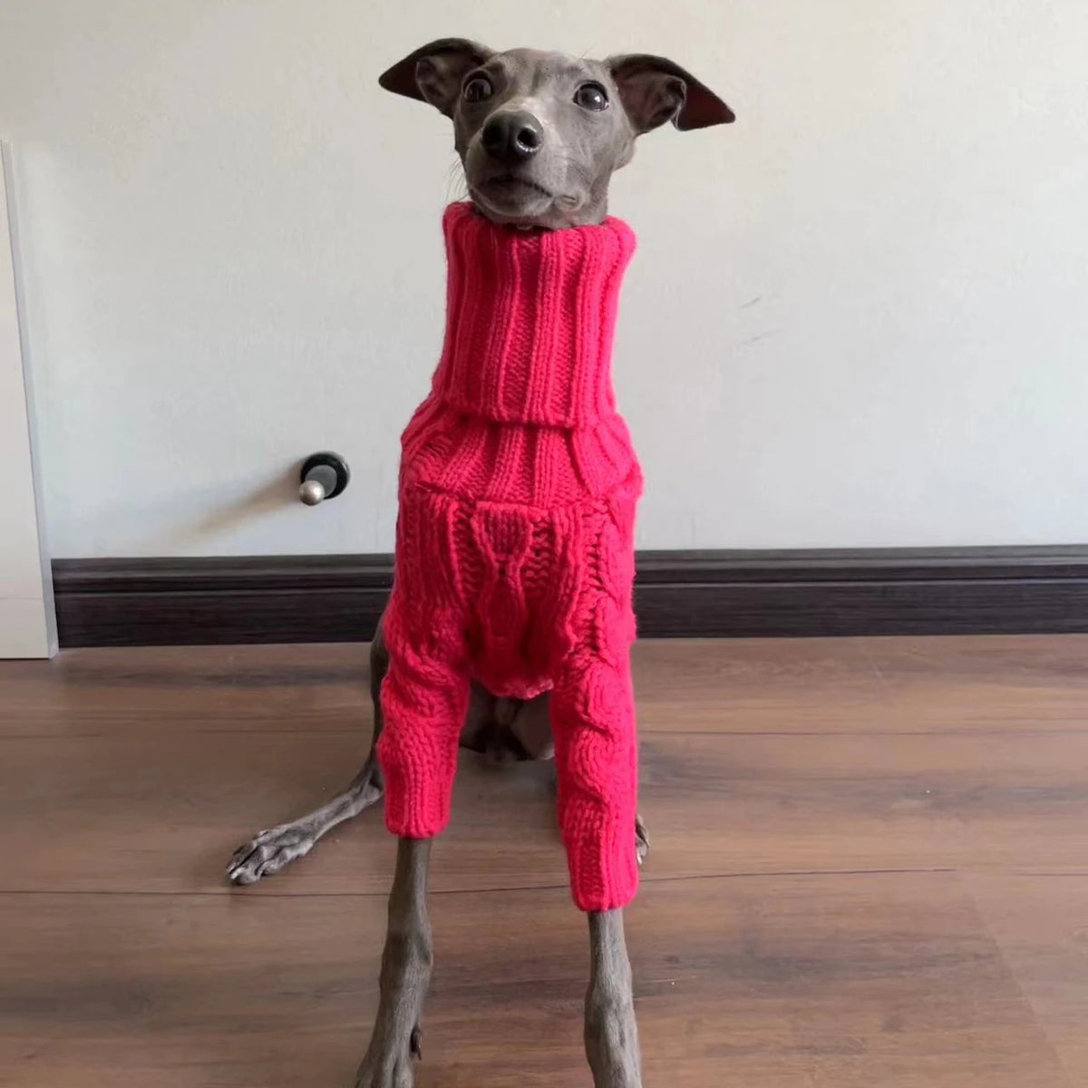 Pink Fashionable Turtleneck Winter Dog Sweater Thick Warm Pet Sweater Handmade Wool Knitted Italian Greyhound Whippet Beagle